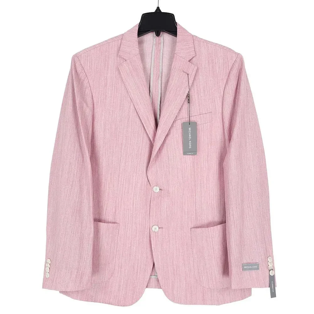 Michael Kors Mens Classic Fit 2 Piece Suit 44R 34x32 Pink Wool Linen Blend NWT